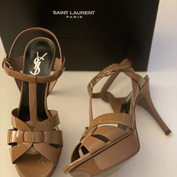 YSL TRIBUTE PATENT LEATHER PLATFORM HEELS 37.5 - Picture 4 of 10